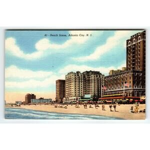 Vintage Atlantic City NJ Beach Scene Linen Postcard by Curt Teich